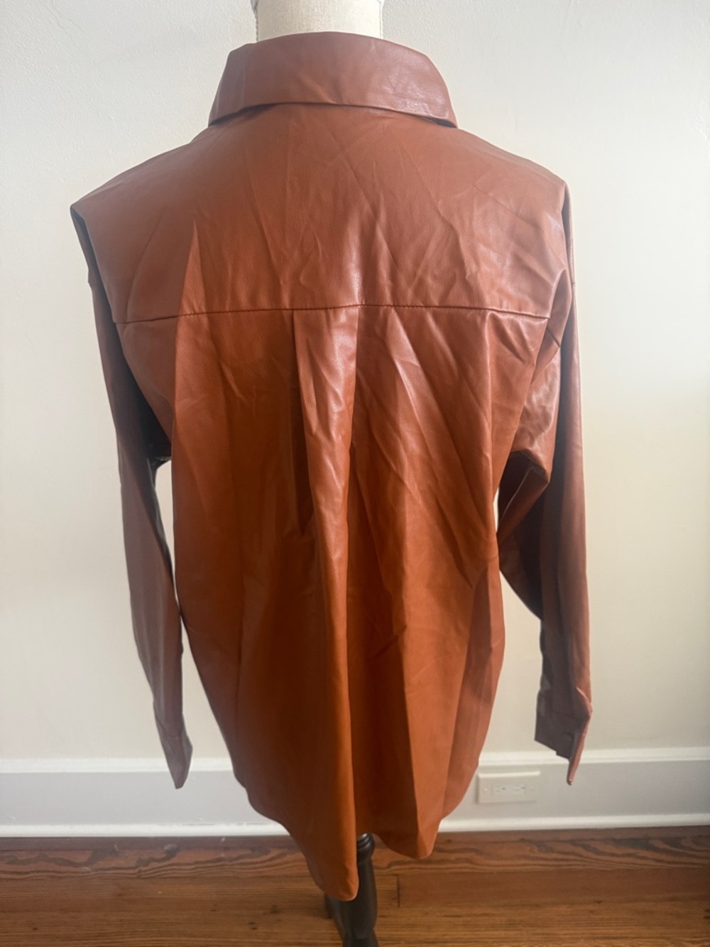 ZARA FAUX LEATHER Button Down SHIRT JACKET OVERSHIRT Brown Tan Large - Picture 4 of 6